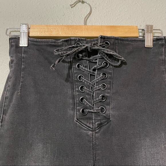 Free People Black Lace Up Waist Skinny Jeans 27 - Picture 2 of 8